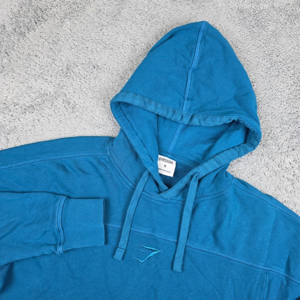 Gymshark Hoodie Mens Medium Teal Blue Pullover Activewear Center Logo Athletic